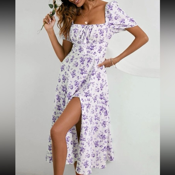 Boho floral print know front slit thigh maxi dress - Picture 11 of 16
